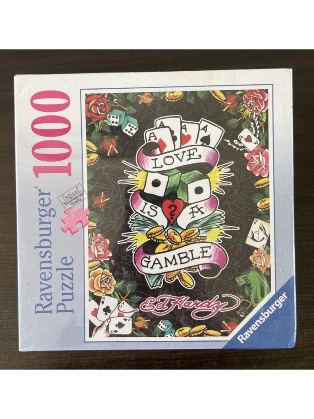 Ravensburger 1000 Piece Jigsaw Puzzle Love is a Gamble Ed Hardy Tattoo 2009 Rare